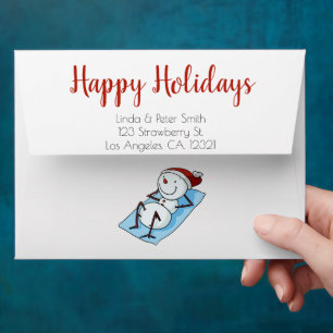 Cute Snowman Sunbathing Summer Christmas Envelope