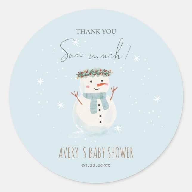 Cute Snowman Thank You Snow Much Small Classic Round Sticker (Front)