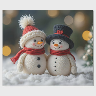 cute snowman together wrapping paper