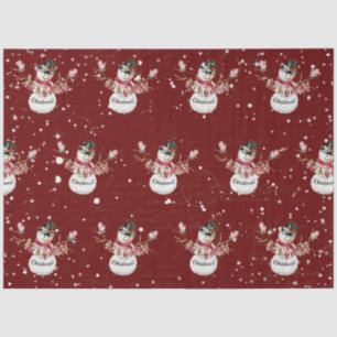 Cute Snowman Watercolor Merry Christmas Typography Tissue Paper