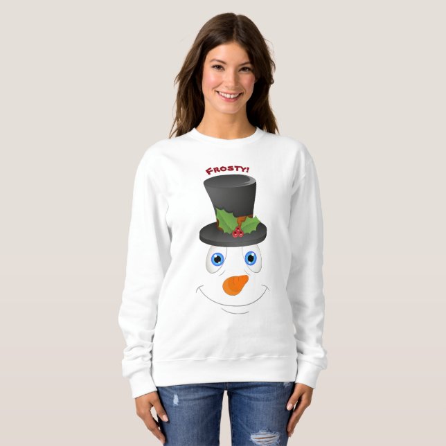 Cute Snowman Wearing Hat Customisable Message Sweatshirt (Front Full)