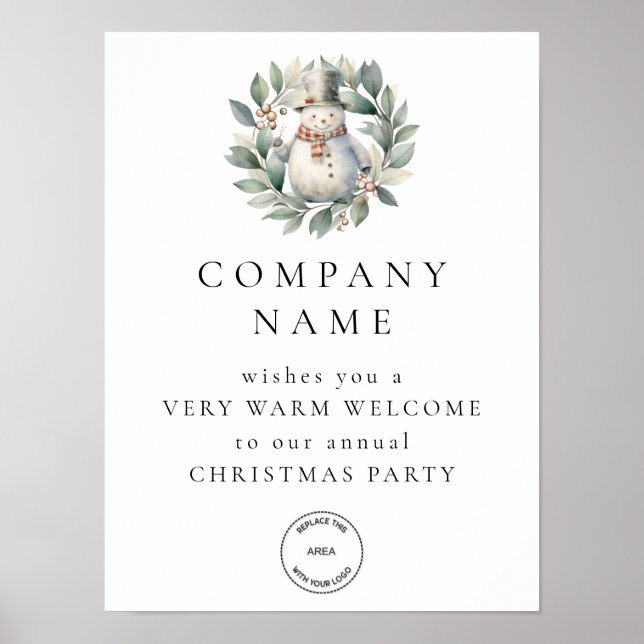 Cute Snowman Welcome Company Christmas Party Logo Poster (Front)