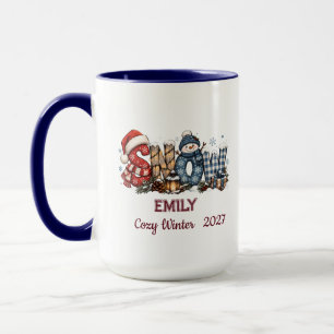 Cute Snowman Winter Custom Family Blue Two-Tone Mug
