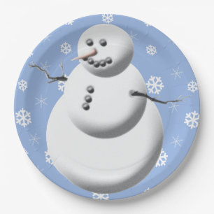 Cute Snowman Winter Holiday Snowmen Xmas Paper Plate