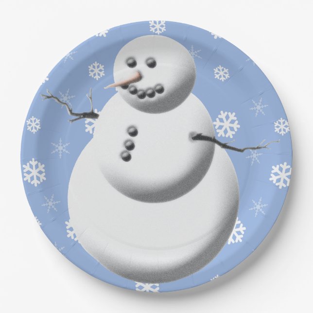 Cute Snowman Winter Holiday Snowmen Xmas Paper Plate (Front)