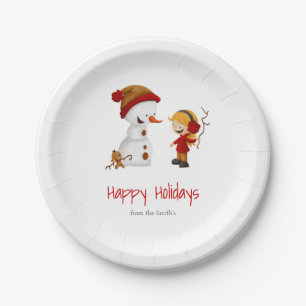 Cute Snowman Winter Holidays Party Paper Plate