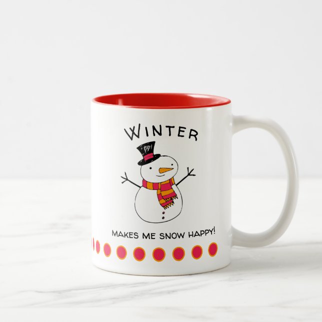 Cute Snowman Winter Makes Me Snow Happy! Two-Tone  Two-Tone Coffee Mug (Right)