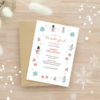 Cute Snowman Winter Onederland Birthday Photo Invitation