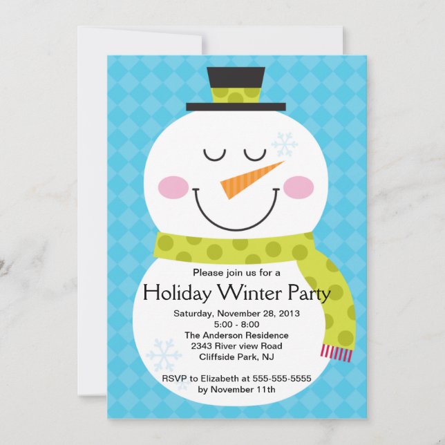 Cute Snowman Winter Party Invitation (Front)