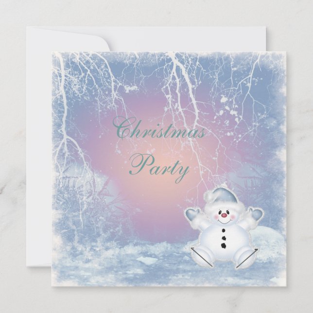 Cute Snowman & Winter Scene Christmas Party Invitation (Front)