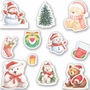 Cute Snowman winter white Bear Santa Christmas