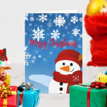 Cute Snowman Winter Wonderland Merry Christmas  Card<br><div class="desc">Personalised Christmas card design featuring a cute illustration of a snowman on a blue gradient background with snowflakes. The text is fully customisable. To change it use the Personalise option. For more changes,  such as changes to the font,  font colour or text layout,  use the Edit design tool option.</div>