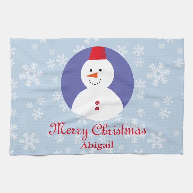 Cute Snowman Wintry Christmas Tea Towel (Horizontal)