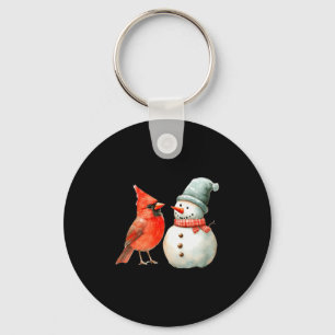 Cute Snowman With Bird Winter Christmas Scene Key Ring