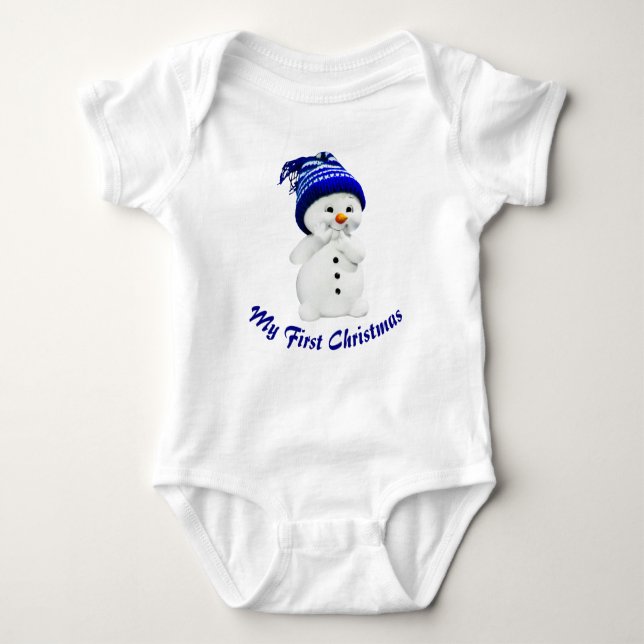 Cute Snowman With Blue Hat Baby Bodysuit (Front)