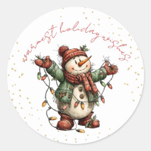 Cute Snowman with Christmas Lights Sticker