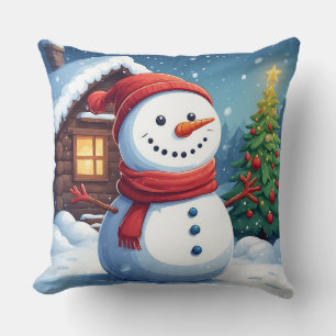 Cute snowman with Christmas tree Cushion