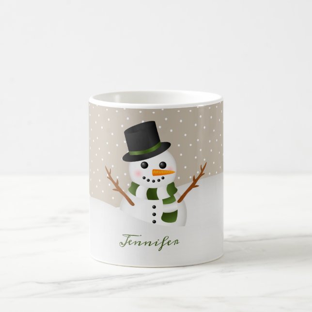 Cute Snowman With Custom Name Christmas Coffee Mug (Center)