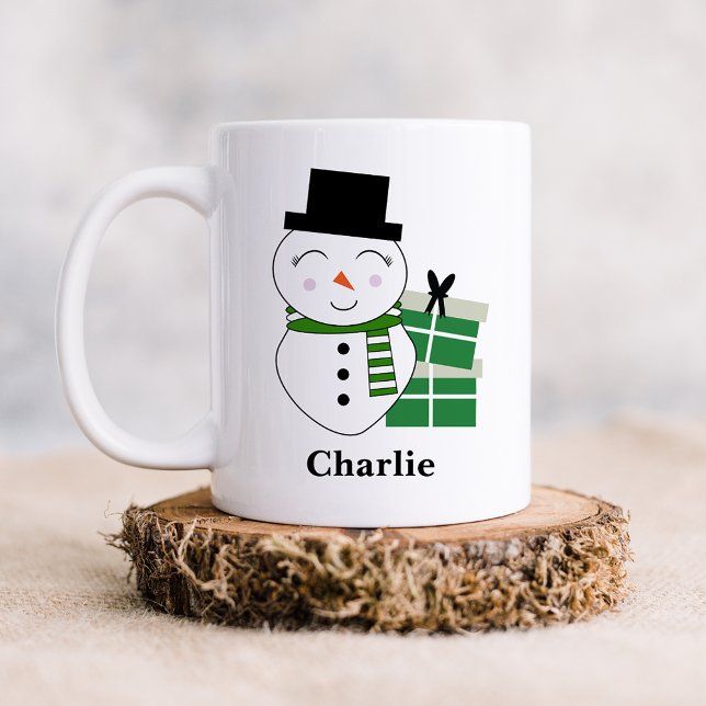 Cute Snowman with Green Christmas Presents Coffee Mug (Creator Uploaded)