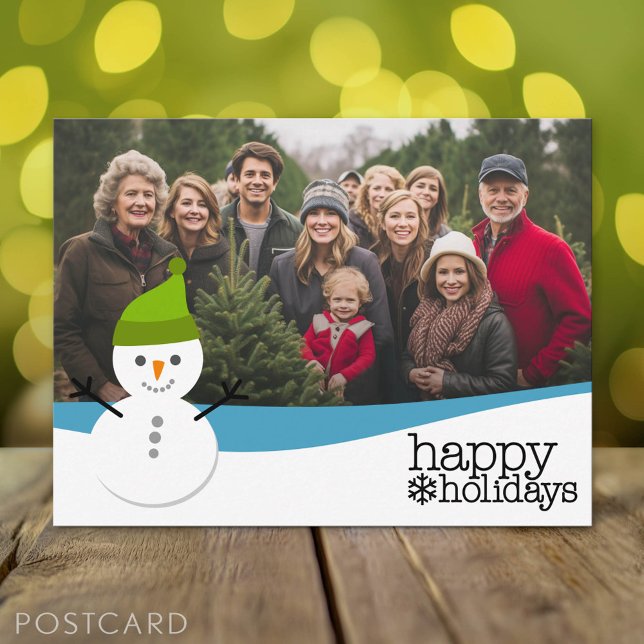 Cute Snowman with Happy Holidays and One Photo Holiday Postcard (Holiday Photo Postcard)