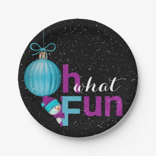 cute snowman with holiday ornament paper plate