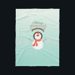 Cute Snowman With Merry Christmas Typography Fleece Blanket<br><div class="desc">Cute Retro Snowman  with Merry christmas and happy new year with white christmas trees and snowflakes over  soft teal blue background.</div>
