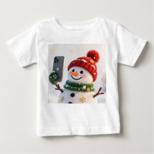 Cute Snowman with Phone Christmas Design Baby T-Shirt
