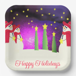 Cute Snowman With Red And Purple Paper Plate