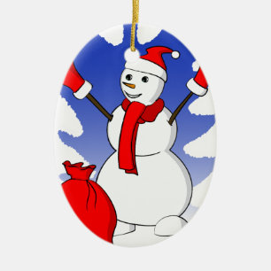 Cute snowman with red gloves and snowflakes ceramic tree decoration