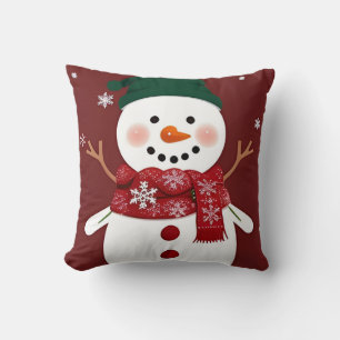Cute Snowman with Red Scarf Cushion