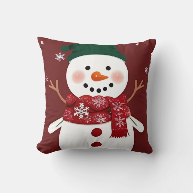 Cute Snowman with Red Scarf Cushion (Front)