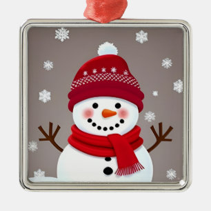 Cute Snowman with Red Scarf Metal Tree Decoration