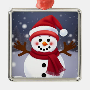 Cute Snowman with Red Scarf Metal Tree Decoration
