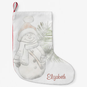 Cute Snowman With Santa Hat  - Personalised Small Christmas Stocking