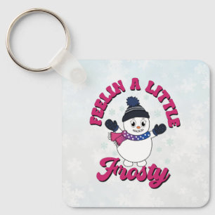 Cute Snowman With Scarf in Bisexual Flag Colours Key Ring
