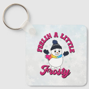 Cute Snowman With Scarf in Pansexual Flag Colors Key Ring