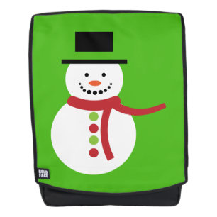 Cute Snowman with Scarf Kelly Green Backpack