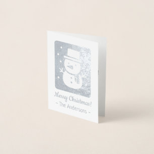 Cute Snowman with Scarf Silver Foil Christmas Card