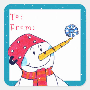 Cute Snowman with Snowflake Christmas Gift Square Sticker