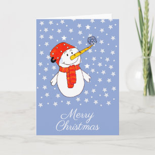 Cute Snowman with Snowflake Stars Christmas Holiday Card