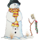 Cute snowman with snowflakes christmas scene christmas stocking<br><div class="desc">The cute snowman on this luxury blue christmas stocking is looking very smart in his stripy scarf and his black hat. The happy snowman has a smile on his face as he looks down to his stripy Christmas stocking that he’s carefully hung on a tree branch that’s sticking out from...</div>