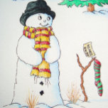Cute snowman with snowflakes christmas scene christmas stocking<br><div class="desc">The cute snowman on this luxury blue christmas stocking is looking very smart in his stripy scarf and his black hat. The happy snowman has a smile on his face as he looks down to his stripy Christmas stocking that he’s carefully hung on a tree branch that’s sticking out from...</div>