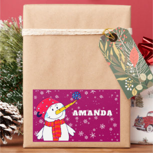 Cute Snowman with Snowflakes Kids Christmas Rectangular Sticker