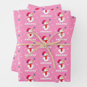 Cute Snowman with Snowflakes Kids Christmas Wrapping Paper Sheet