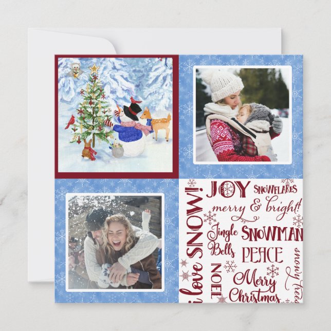 Cute Snowman Woodland Snow Christmas Family Photos Holiday Card (Front)