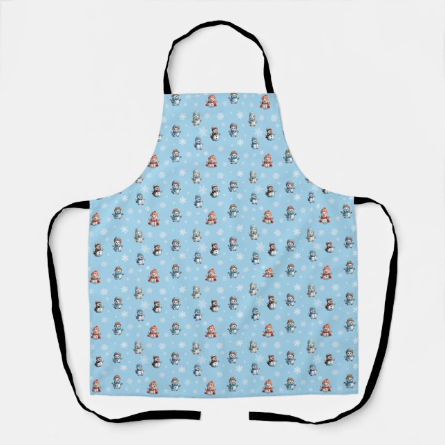 Cute Snowmen and Snowflakes Christmas Pattern  Apron (Front)