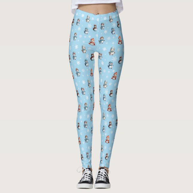 Cute Snowmen and Snowflakes Christmas Pattern  Leggings (Front)