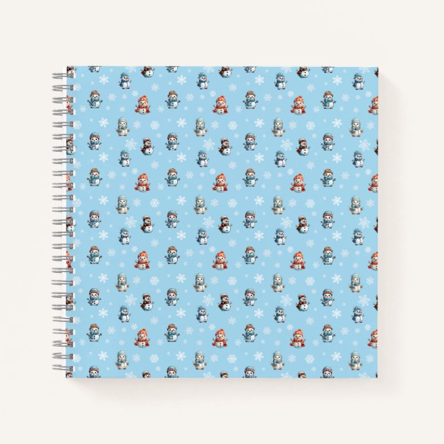 Cute Snowmen and Snowflakes Christmas Pattern  Notebook (Front)