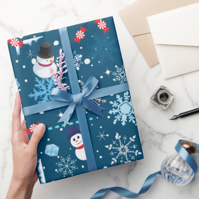 Cute Snowmen and Snowflakes Christmas Wrapping Paper (Gifting)