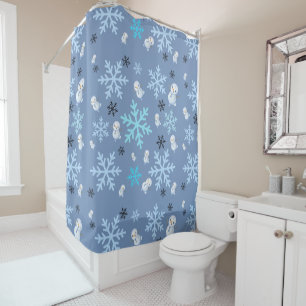 Cute snowmen and snowflakes in teal blue shower curtain